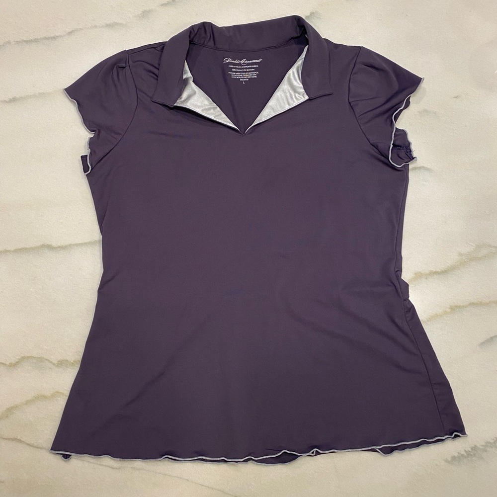 Denise Cronwall Mystical Collar Top in Violet, size Large.
